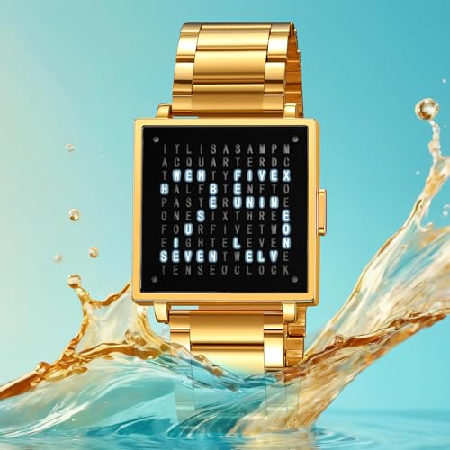 Gosasa Men’s Square Word-Matrix LED Watch Read Time in Words 30 m Waterproof Big Face Date Wristwatch Vintage Luxury Business Dress Timepiece Stainless Steel or Leather Strap Gift for Men - Image 3