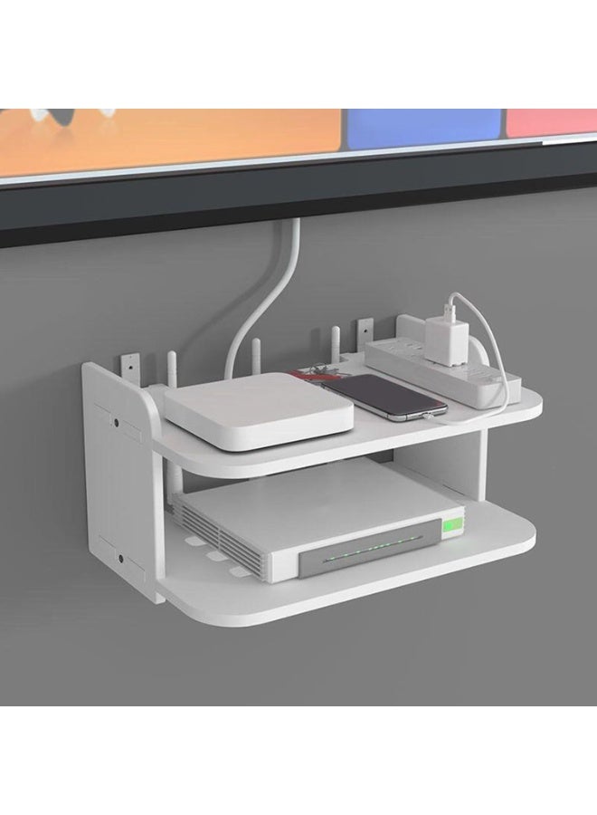 Relex Wifi Router Floating Shelves 30 x 20 x 15 cm White Wall Hanging Under TV Shelf Free Punch DVD Player Storage Box Game Console Rack for Living Room, Bedroom - Image 1