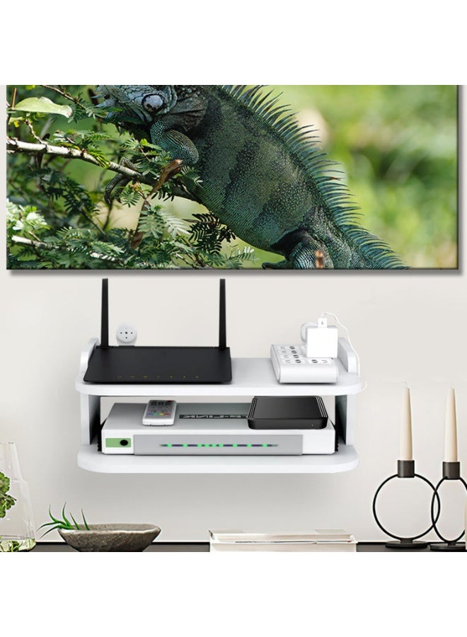 Relex Wifi Router Floating Shelves 30 x 20 x 15 cm White Wall Hanging Under TV Shelf Free Punch DVD Player Storage Box Game Console Rack for Living Room, Bedroom - Image 2