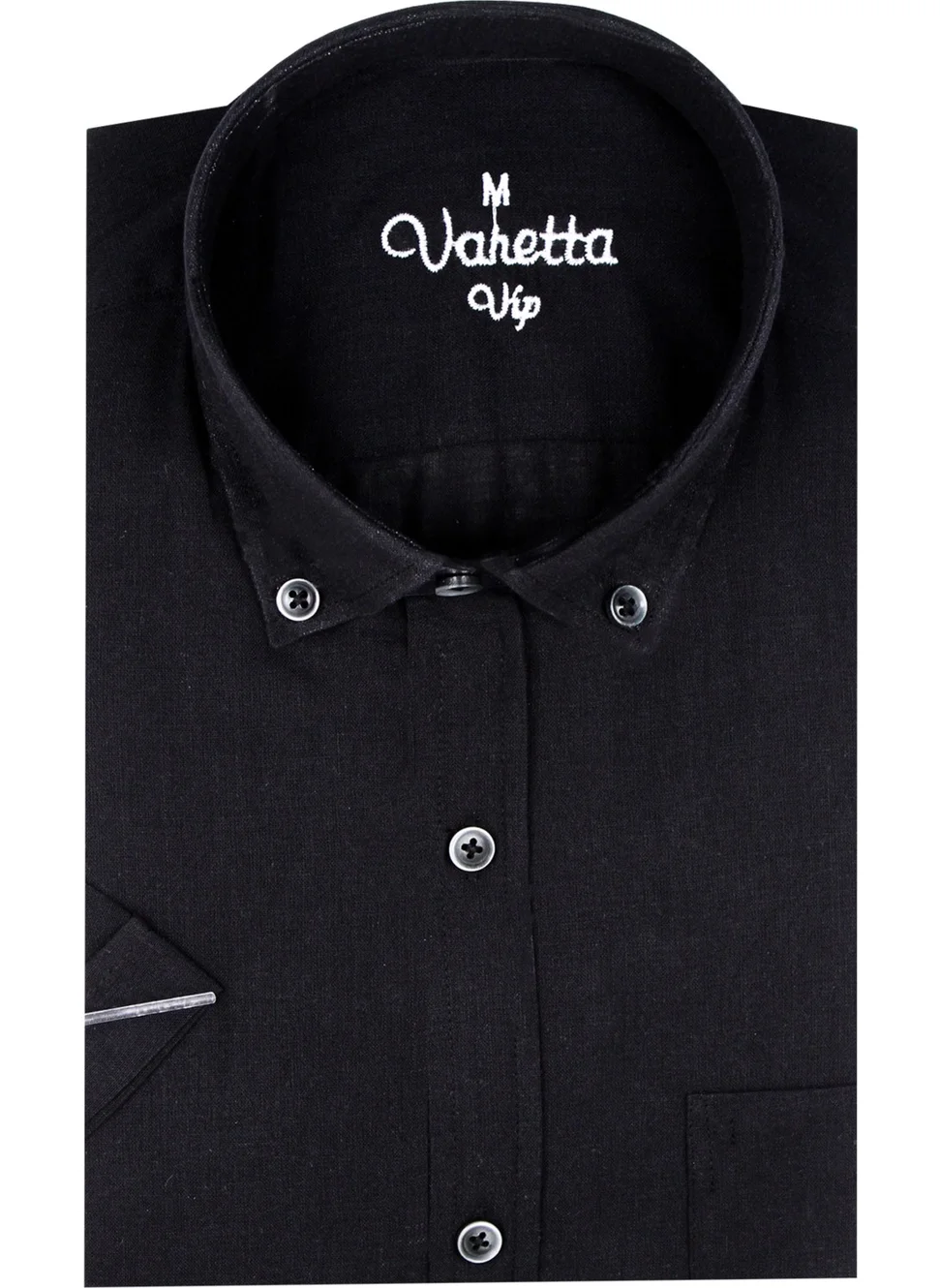 فاريتا Men's Raven Black Linen Cotton Pocketed Summer Short Sleeve Shirt Cotton Shirt
