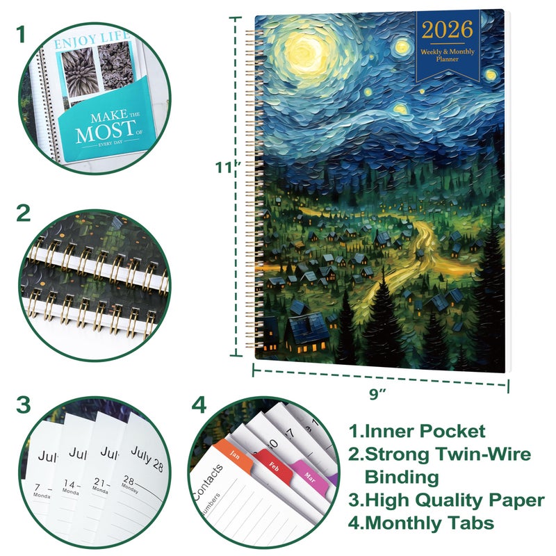 Journaltastic 2026 Planner - 2026 Planner Weekly and Monthly, Planner 2026, Jan 2026 - Dec 2026, 8.5" x 11", Monthly Planners with Colourful Tabs & Pocket, Flexible Cover, Twin-Wire Binding- Oil Painting - Image 3
