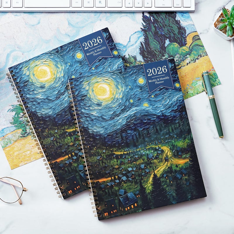 Journaltastic 2026 Planner - 2026 Planner Weekly and Monthly, Planner 2026, Jan 2026 - Dec 2026, 8.5" x 11", Monthly Planners with Colourful Tabs & Pocket, Flexible Cover, Twin-Wire Binding- Oil Painting - Image 2