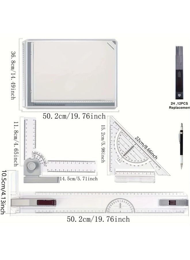 لوح أبيض A3 محمول مع مسطرة شفافة متعددة المقاييس المترية - Image 3
