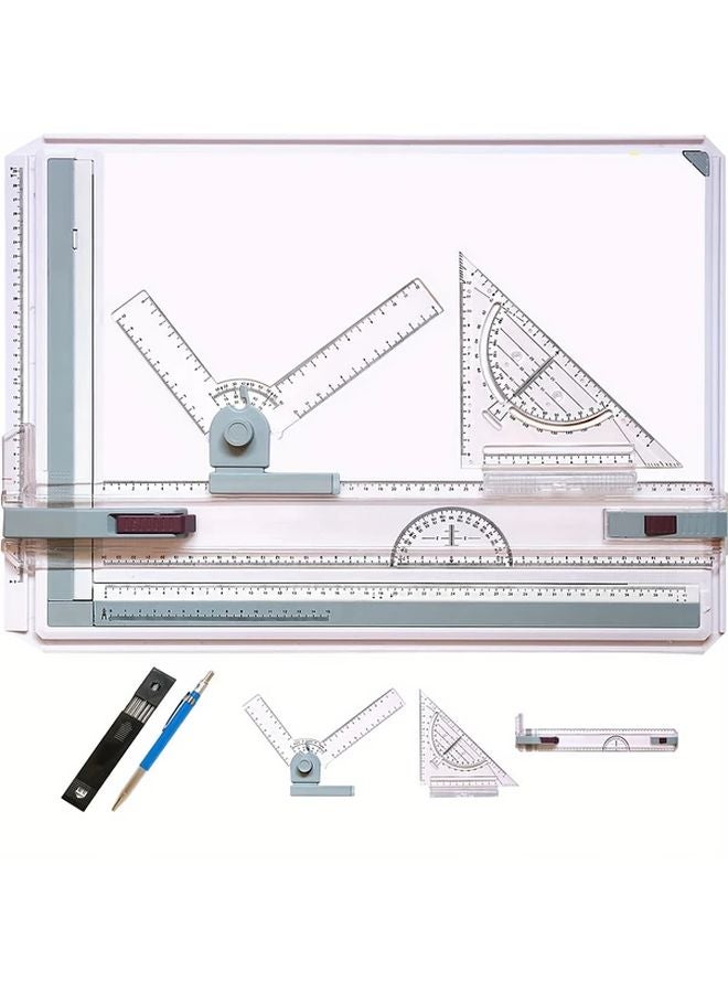 لوح أبيض A3 محمول مع مسطرة شفافة متعددة المقاييس المترية - Image 1