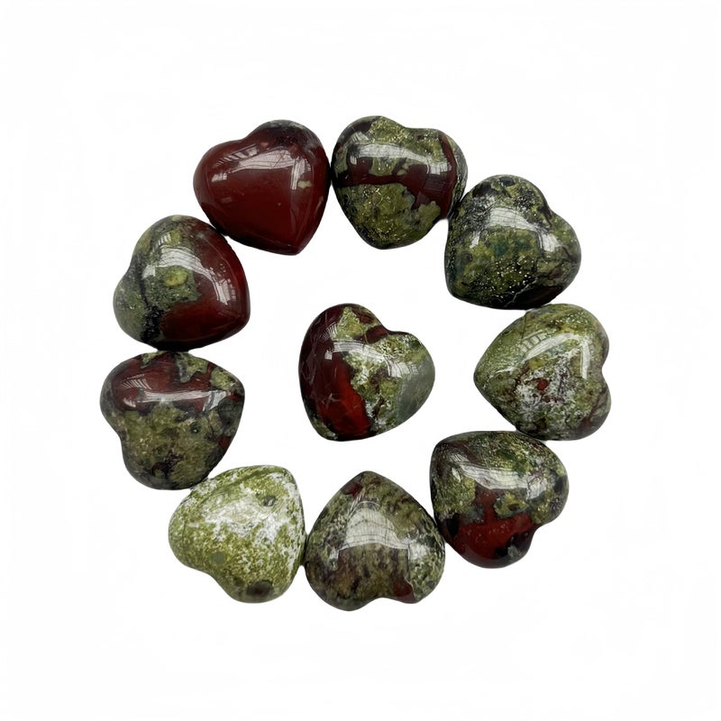 Bacatgem 10 Pcs Natural Dragon Blood Jasper Mini Heart Love Healing Palm Crystal Energy Gemstones Chakra Reiki Balancing06 Inchs