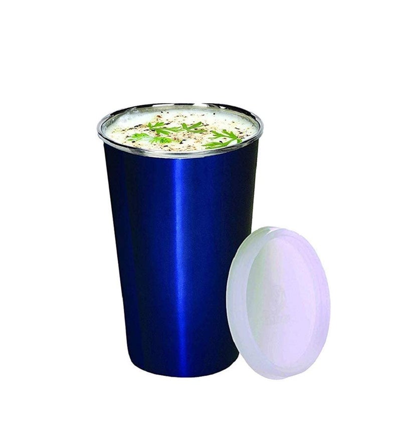 KIDINGTON Stainless Steel Sipper Glass with Straw for Kids with Airtight Lid 370 ML Blue Glass with Brush - Image 3