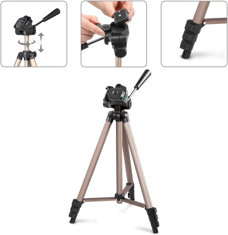 Hama Star 75 Camera Tripod, 125 cm, Aluminium Tripod with 3-Way Head, Quick Release Plate & Spirit Level, Lightweight Photo & Video Tripod, Champagne - Image 2