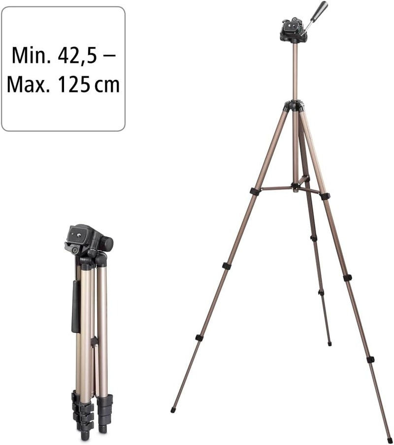 Hama Star 75 Camera Tripod, 125 cm, Aluminium Tripod with 3-Way Head, Quick Release Plate & Spirit Level, Lightweight Photo & Video Tripod, Champagne - Image 3