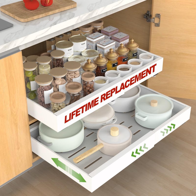 ANTOWIN Expandable Pull Out Cabinet Organizer, Adhesive with Nano Film, Pull Out Drawers for Cabinets in Kitchen, Pantry or Bathroom, Adjustable Width 16.53"-20.86" (21‘’Deep) - Image 1