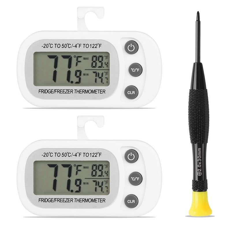 Serundo Auto Refrigerator Thermometer Waterproof Fridge and Freezer Thermometer Digital Large LCD Screen Thermometer for Refrigerator with Stand and Magnetic Back 2pck with Screwdriver - Image 1