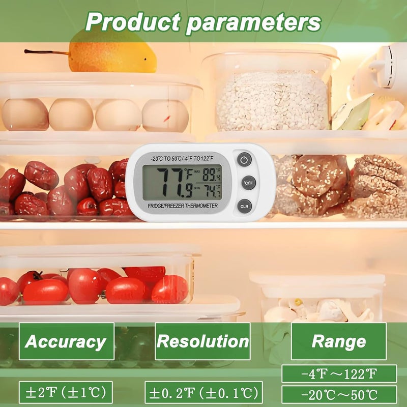 Serundo Auto Refrigerator Thermometer Waterproof Fridge and Freezer Thermometer Digital Large LCD Screen Thermometer for Refrigerator with Stand and Magnetic Back 2pck with Screwdriver - Image 3