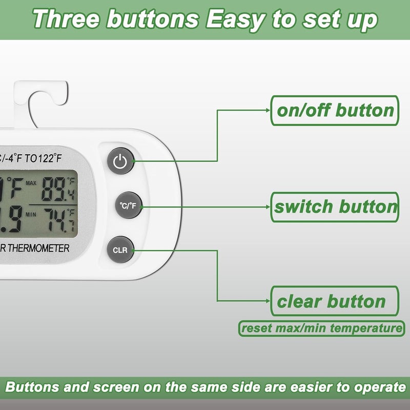 Serundo Auto Refrigerator Thermometer Waterproof Fridge and Freezer Thermometer Digital Large LCD Screen Thermometer for Refrigerator with Stand and Magnetic Back 2pck with Screwdriver - Image 5