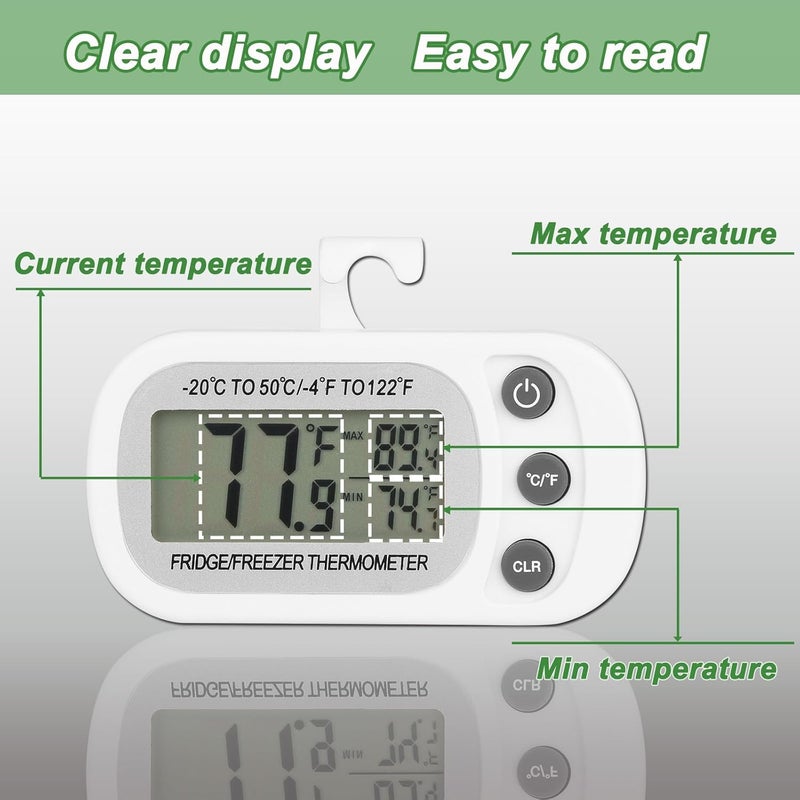 Serundo Auto Refrigerator Thermometer Waterproof Fridge and Freezer Thermometer Digital Large LCD Screen Thermometer for Refrigerator with Stand and Magnetic Back 2pck with Screwdriver - Image 4
