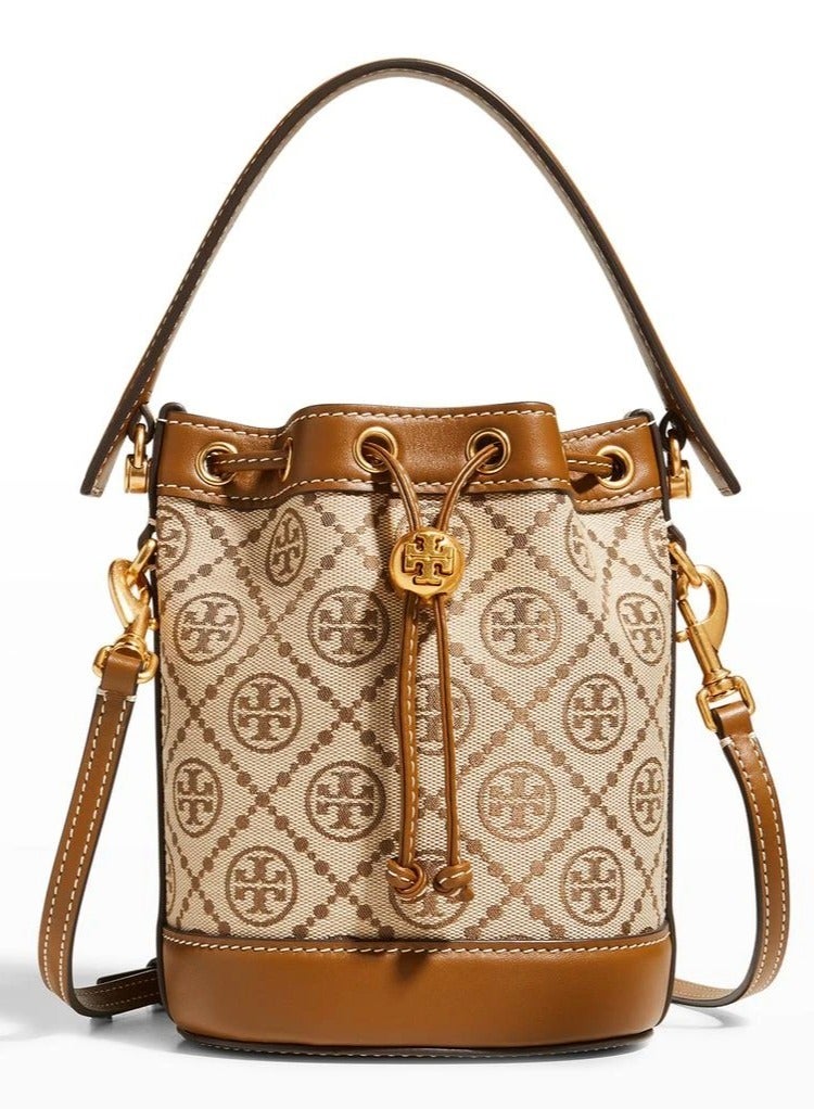 Burch Tory  Mini T Monogram Jacquard Bucket Bag - Image 1
