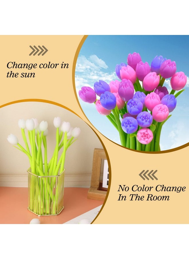 Yarachel - Color Changing Flower Pens Pack Of 30 Ballpoint Pens Creative Gel Ink Rollerball Pen For School Home Office Stationery Store Kids Girls Gift Black 0.38Mm (Tulip) - Image 1