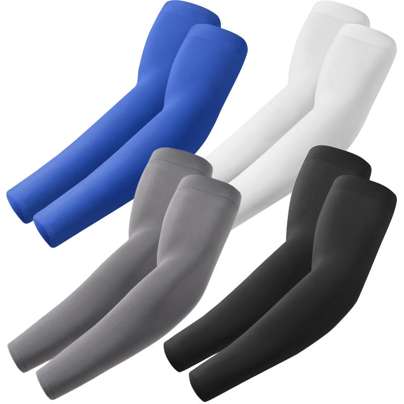 ROXUN 4 Pairs Arm Sleeves, Cooling UV Sun Protection Sports Compression for Men/Women Black+White+Dark Gray+Blue - Image 1