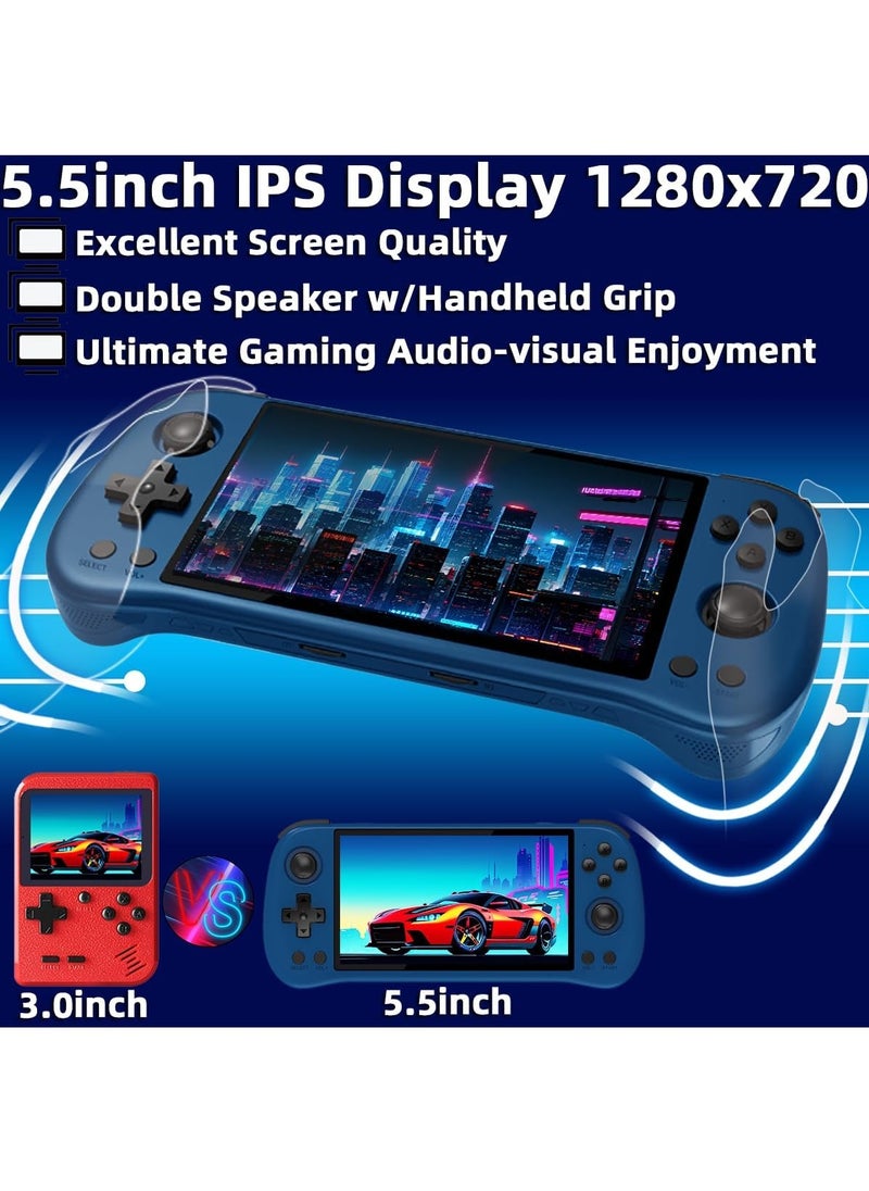 Powkiddy - X55 Handheld Game Console 5.5 inch Portable Retro Video Hand-Held Games Consoles Rechargeable RK3566 Hand Held Classic Play System 16GB+128GB (Blue) - Image 1