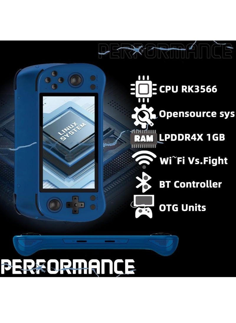 Powkiddy - X55 Handheld Game Console 5.5 inch Portable Retro Video Hand-Held Games Consoles Rechargeable RK3566 Hand Held Classic Play System 16GB+128GB (Blue) - Image 1