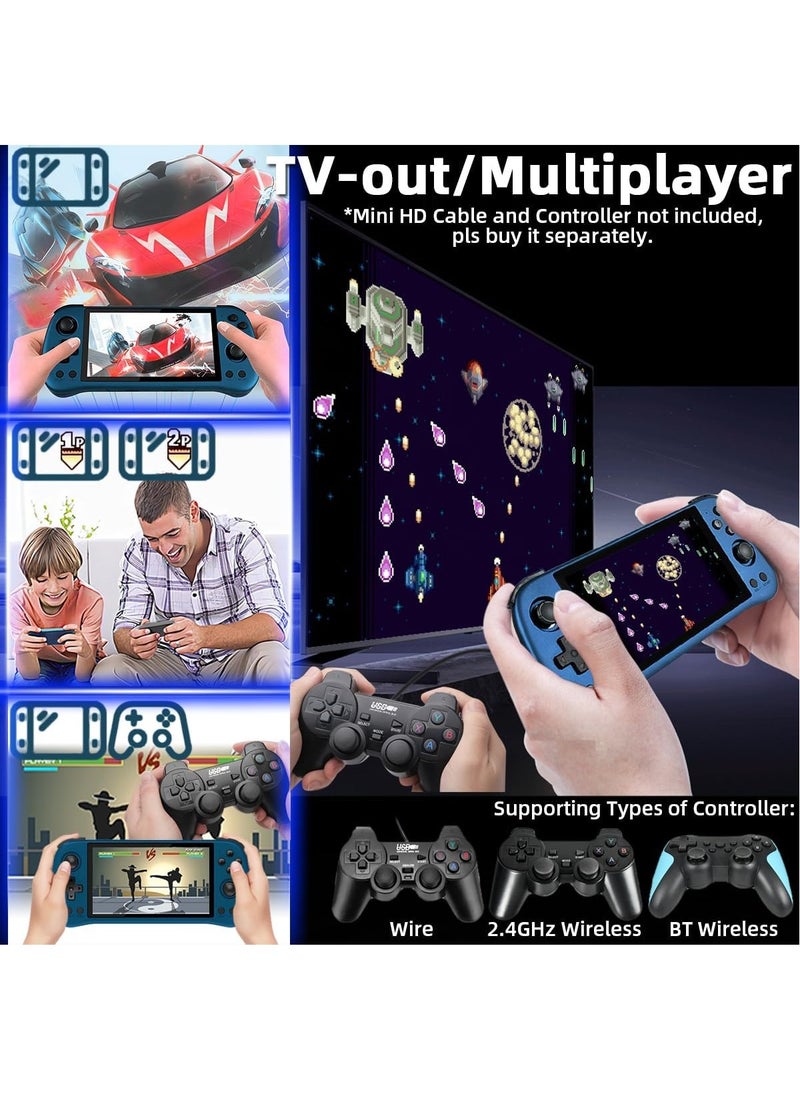 Powkiddy - X55 Handheld Game Console 5.5 inch Portable Retro Video Hand-Held Games Consoles Rechargeable RK3566 Hand Held Classic Play System 16GB+128GB (Blue) - Image 1