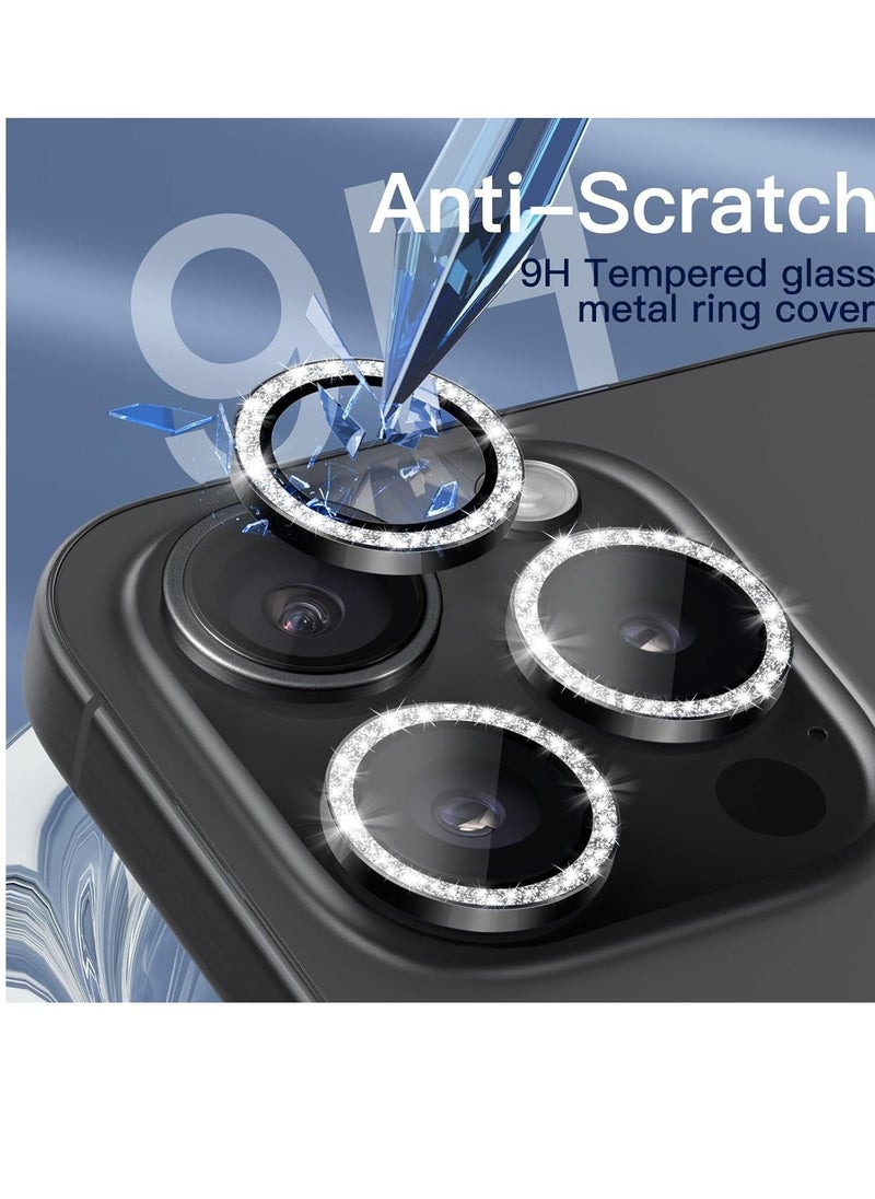 Raxoom Camera Lens Protector for iPhone 15 Pro 6.1-Inch and iPhone 15 Pro Max 6.7-Inch, Bling Glitter Individual 9H Tempered Glass Metal Ring Cover, HD Clear, 3-Pack (Black Titanium) - Image 4