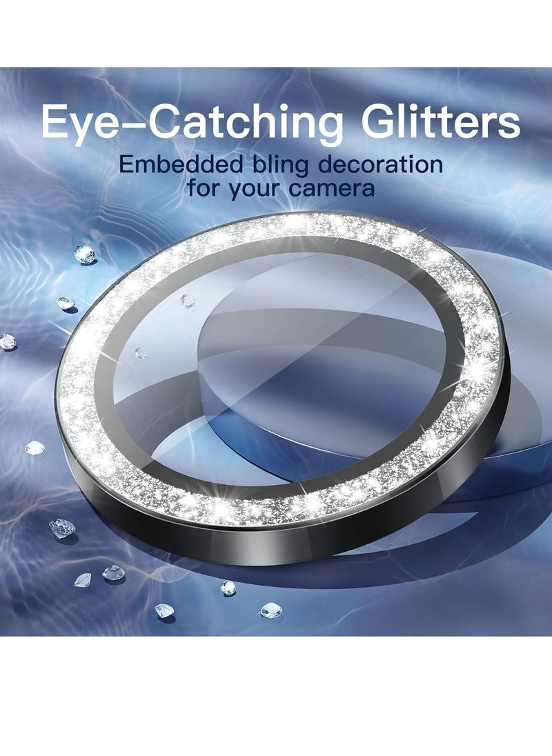 Raxoom Camera Lens Protector for iPhone 15 Pro 6.1-Inch and iPhone 15 Pro Max 6.7-Inch, Bling Glitter Individual 9H Tempered Glass Metal Ring Cover, HD Clear, 3-Pack (Black Titanium) - Image 2