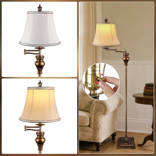 PARTPHONER Vintage Floor Lamps for Living Room,Traditional 350° Adjustable Swing Arm Farmhouse Floor Lamp for Bedroom, Rustic Standing Lamp Pole Lamps for Reading, Home Décor and Office,Bronze Gold - Image 3