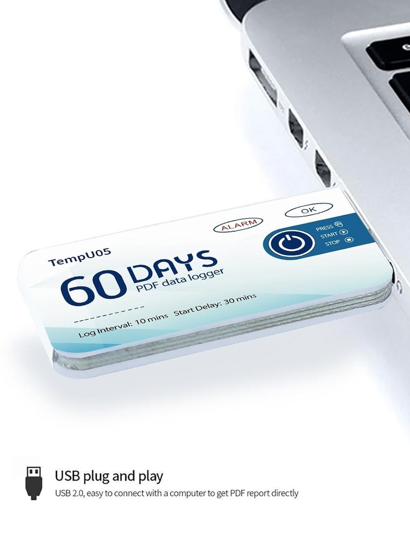 60Day Disposable Temperature Data Logger with USB 2.0 Port PDF Blue 2.7 x 1.3in - Image 3