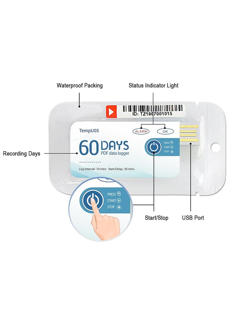 60Day Disposable Temperature Data Logger with USB 2.0 Port PDF Blue 2.7 x 1.3in - Image 2