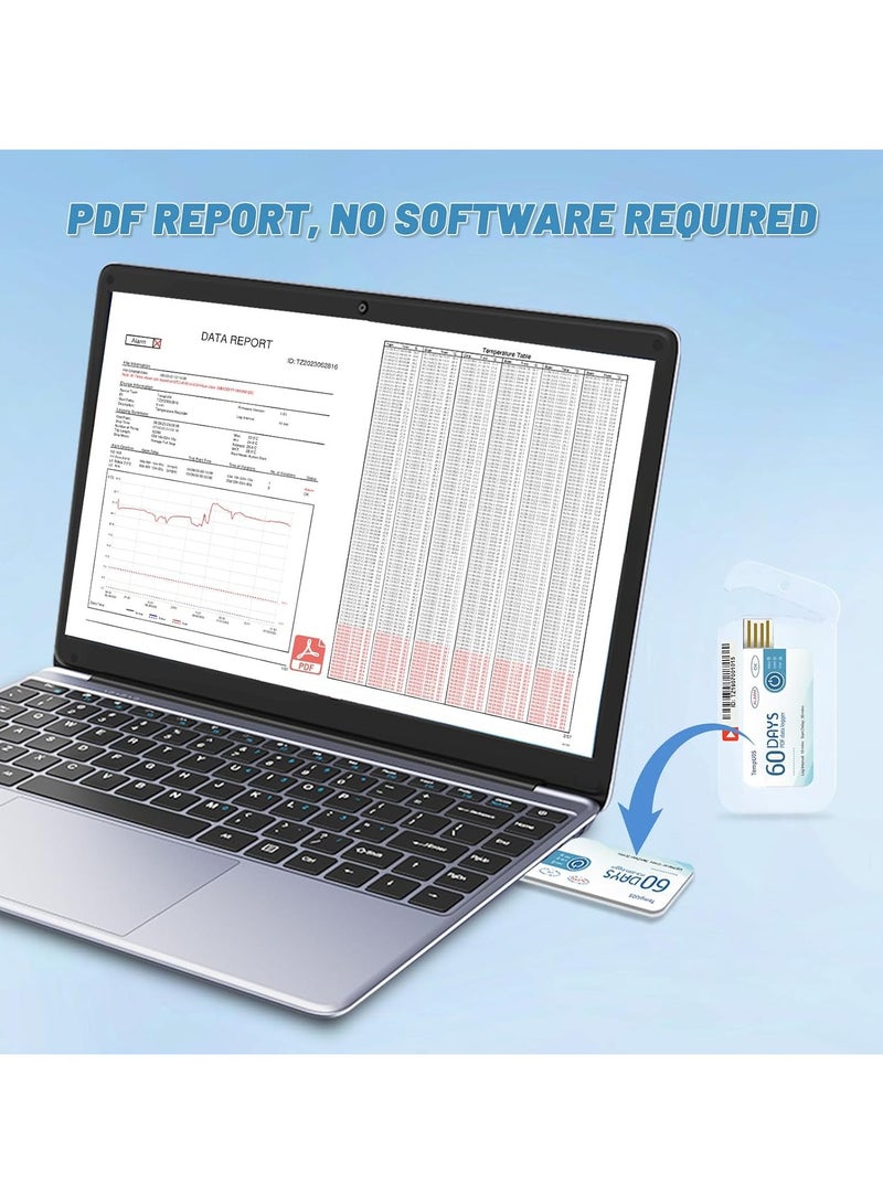 60Day Disposable Temperature Data Logger with USB 2.0 Port PDF Blue 2.7 x 1.3in - Image 5