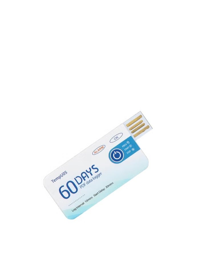 60Day Disposable Temperature Data Logger with USB 2.0 Port PDF Blue 2.7 x 1.3in - Image 1