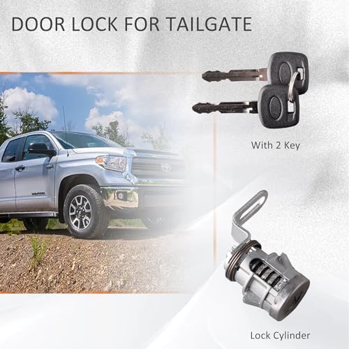 GrteRokky Tailgate Door Lock Cylinder&Key Compatible for Toyota Tundra 2014-2021 Tacoma 2016-2022 Back Rear Door Lock Cylinder Replace 69055-0C030 - Image 2