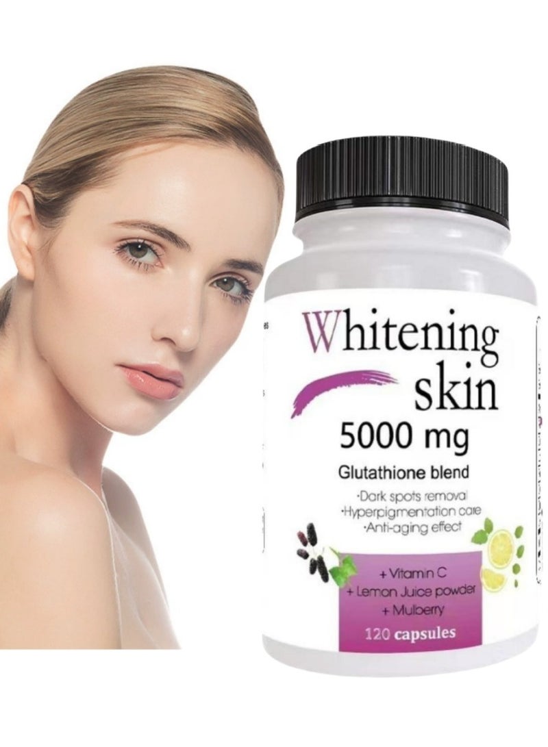 SKIN Glutathione Whitening Pills - Dark Spots & Acne Scar Remover - 5000mg - Vegan Skin Bleaching Pills with Anti-Aging & Antioxidant Effect - 120 Capsules  - Image 1
