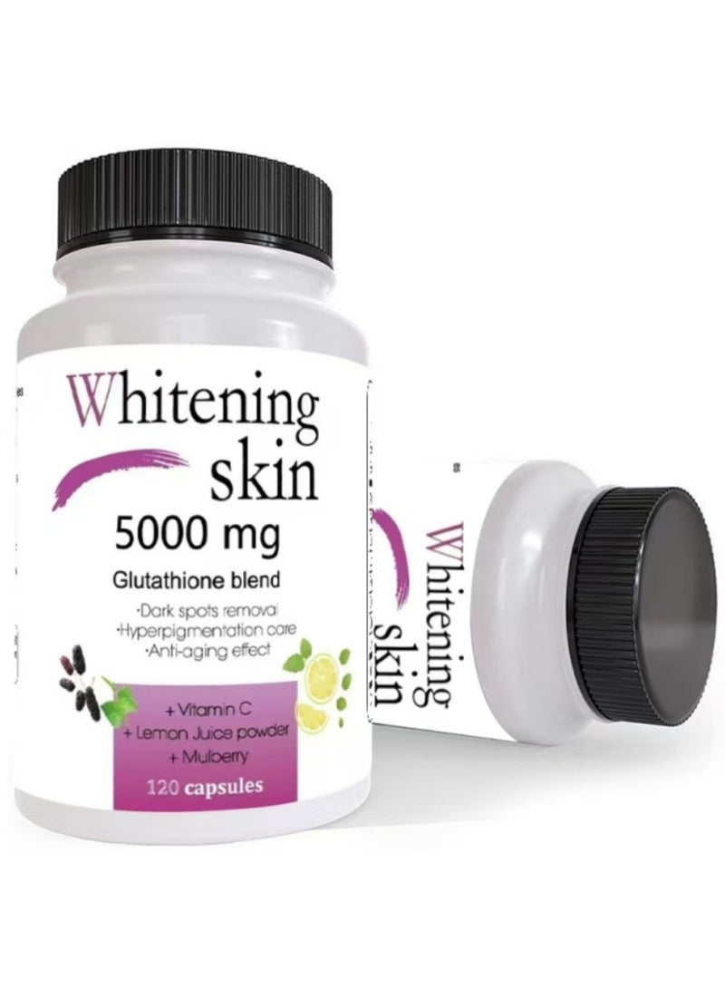 SKIN Glutathione Whitening Pills - Dark Spots & Acne Scar Remover - 5000mg - Vegan Skin Bleaching Pills with Anti-Aging & Antioxidant Effect - 120 Capsules  - Image 4