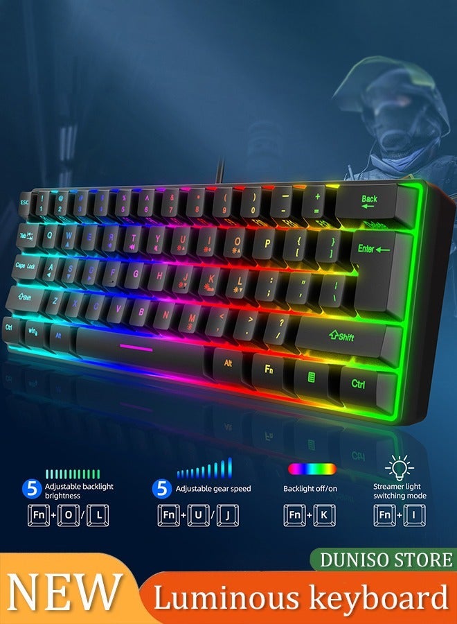 DUNISO Gaming Keyboard Mechanical 61 Keys Ultra Compact Wired PC Keyboard With RGB Backlit FN Combination Multifunction Shortcut Keys Perfect For Gaming and Work - Image 1