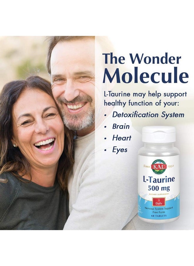 KAL - L Taurine 500Mg ; Healthy Nervous System Cardiovascular Visual & Detox Function Support ; 60 Tablets - Image 1