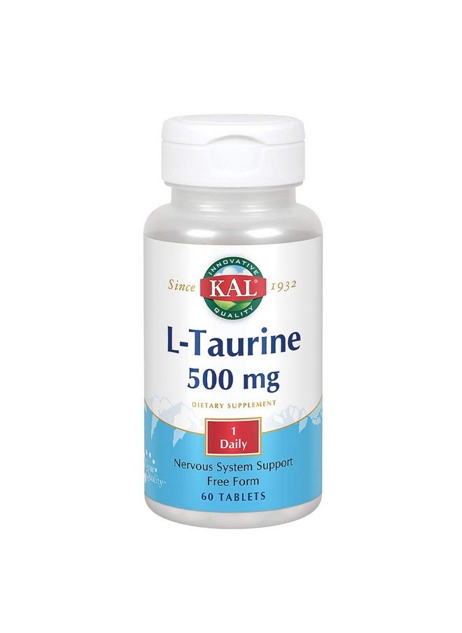 KAL - L Taurine 500Mg ; Healthy Nervous System Cardiovascular Visual & Detox Function Support ; 60 Tablets - Image 1