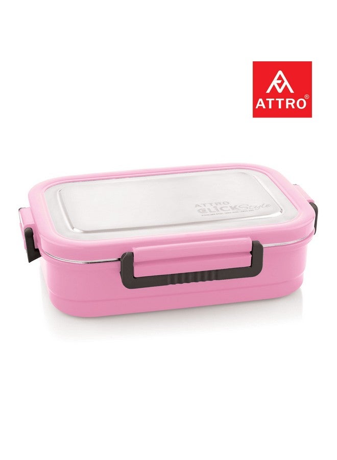 Attro Click Style Stainless Steel Insulated Airtight Leak-Proof Lunch Box for Office, School, Picnic, 800 Ml- Pink - Image 3