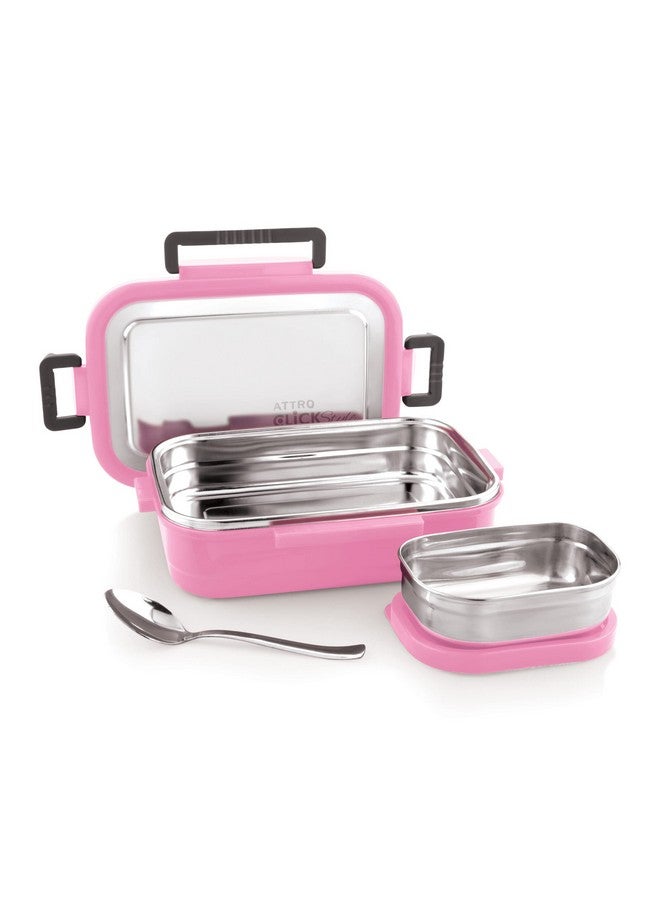 Attro Click Style Stainless Steel Insulated Airtight Leak-Proof Lunch Box for Office, School, Picnic, 800 Ml- Pink - Image 1