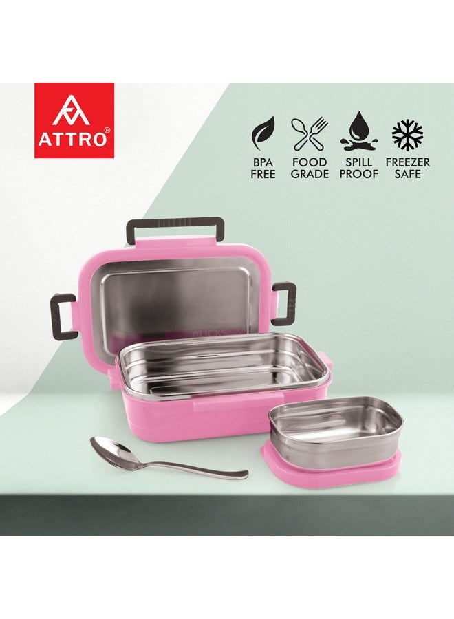 Attro Click Style Stainless Steel Insulated Airtight Leak-Proof Lunch Box for Office, School, Picnic, 800 Ml- Pink - Image 5