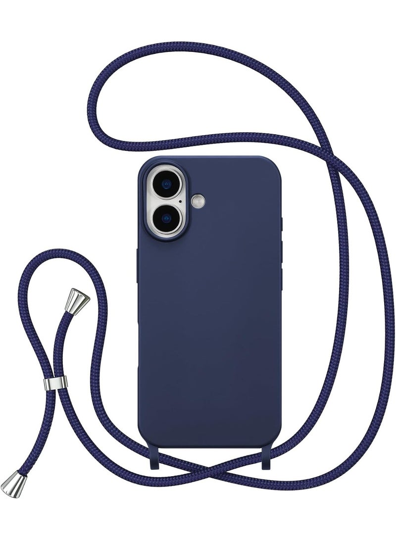 Case with Strap,Crossbody Phone Case with Adjustable Neck Shoulder Lanyard,Soft Silicone Shockproof Protective Phone Cover for iPhone 16 (Blue) - Image 1