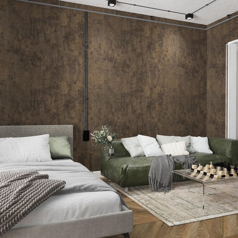 TOTIO Dark Brown Concrete Wallpaper Peel and Stick Brown Cement Contact Paper Vintage Industrial Wall Paper Roll 16x78inch Bubble-Free Design Matte Thicken Waterproof Self-Adhesive Vinyl Wall Sticker - Image 1