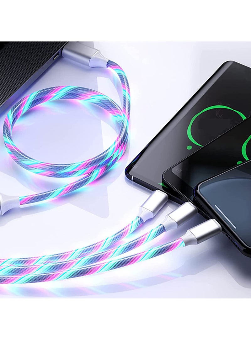 Flowing Charging Cable,3 in 1 LED 3.9FT USB Fast Charger Cord, Light up Shinning Car Charging Wire 2 Pack - Image 1