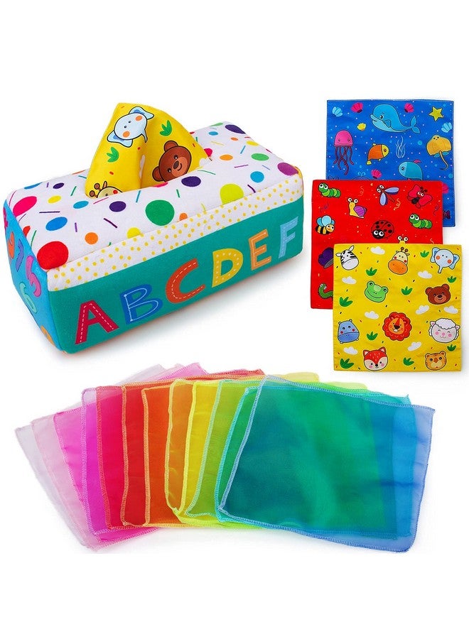 teytoy My First Baby Tissue Box, Soft Stuffed High Contrast Crinkle Montessori Square Sensory Toys Juggling Rainbow Dance Scarves For Toddler, Infants, Newborns And Kids Educational Preschool Learning - Image 1
