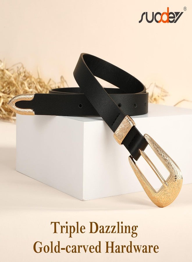 سوزدي حزام جلدي غربي رفيع من SUOSDEY للنساء، بتصميم رعاة البقر، مزود بإبزيم محفور، مناسب للجينز والفساتين، عرض 0.8 بوصة، أسود - Image 5