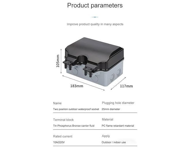 Nidy ® Outdoor Socket IP66 Waterproof Socket. Lockable Cover, for Wet Room and Outdoor Garden, Protective Contact Dustproof Weatherproof - Image 5