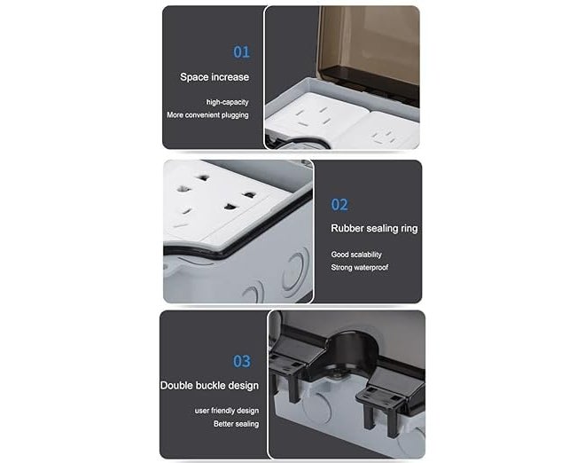 Nidy ® Outdoor Socket IP66 Waterproof Socket. Lockable Cover, for Wet Room and Outdoor Garden, Protective Contact Dustproof Weatherproof - Image 2