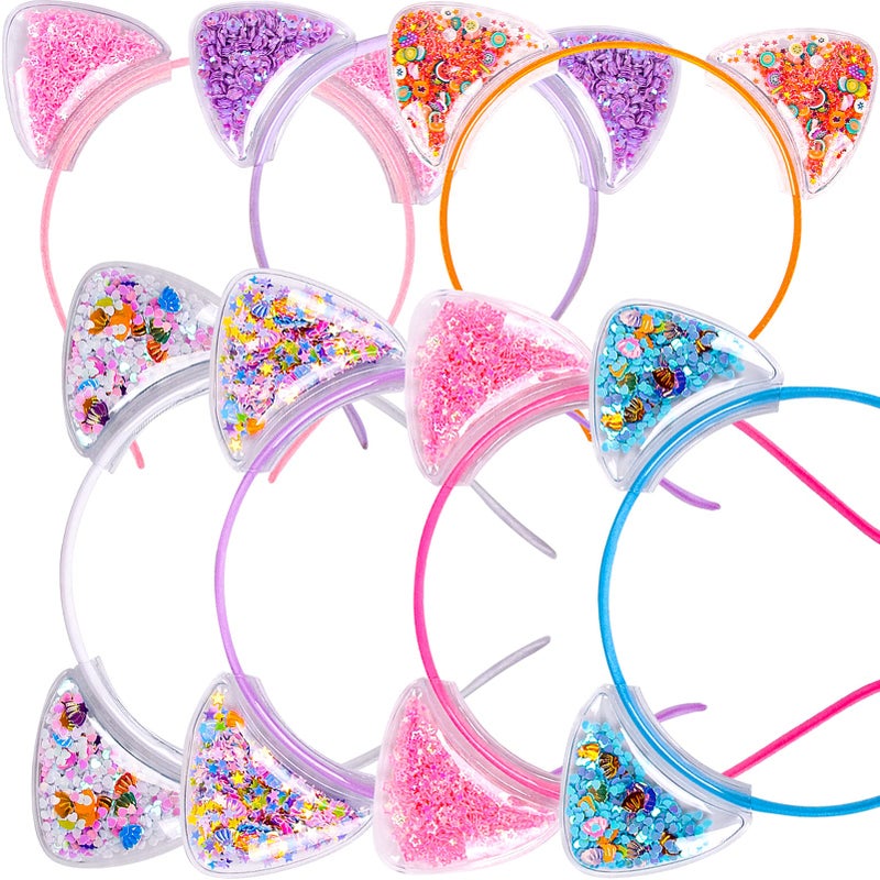 Fishdown Cute Cat Ears Headbands Set for Girls Plastic Headbands for Non-slip Transparent Cat Ears Headband Quicksand(7pcs Per Pack Each Color 1pcs) - Image 1