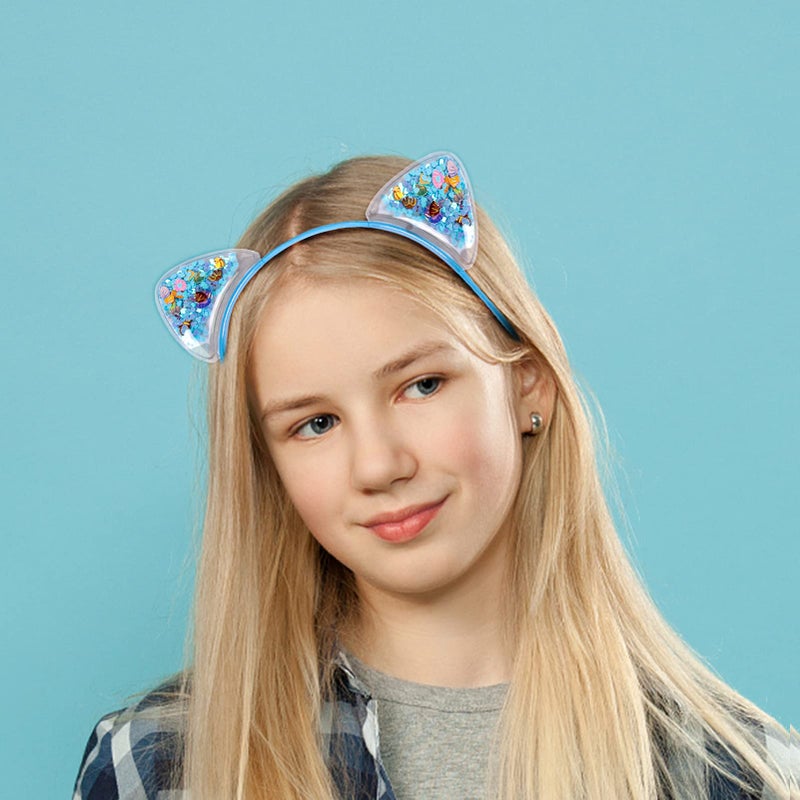 Fishdown Cute Cat Ears Headbands Set for Girls Plastic Headbands for Non-slip Transparent Cat Ears Headband Quicksand(7pcs Per Pack Each Color 1pcs) - Image 5