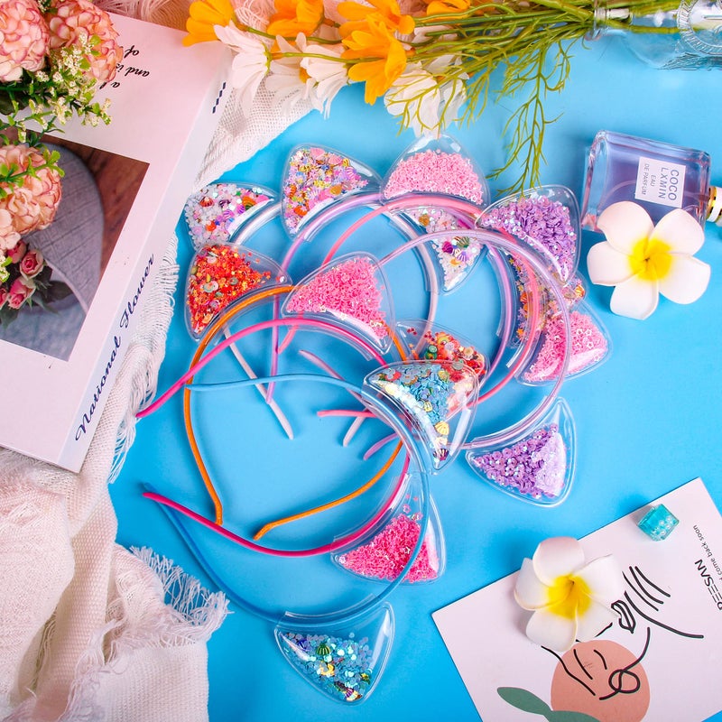 Fishdown Cute Cat Ears Headbands Set for Girls Plastic Headbands for Non-slip Transparent Cat Ears Headband Quicksand(7pcs Per Pack Each Color 1pcs) - Image 2
