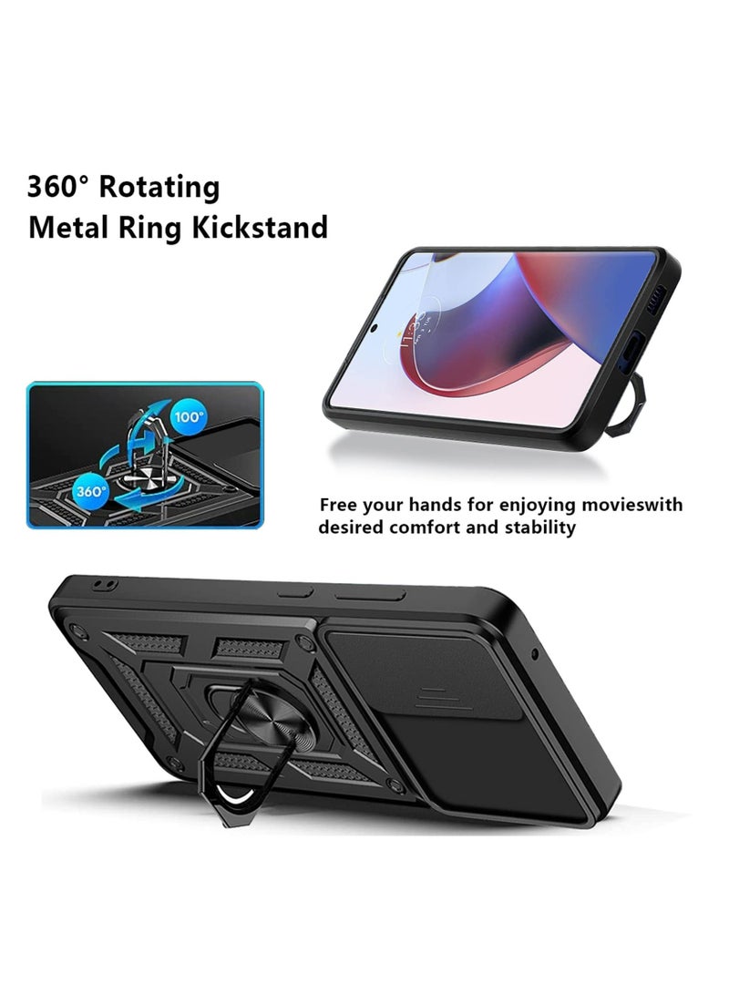 Motorola Edge 30 Ultra 5G Case, Slide Camera Lens Cover + 360°Rotating Kickstand Ring + Support Magnetic Car Mount Shockproof Mobile Phone Case - Image 2